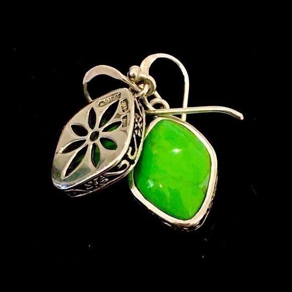 BARSE Green Turquoise Sterling Silver Filigree Teardrop Drop Earrings